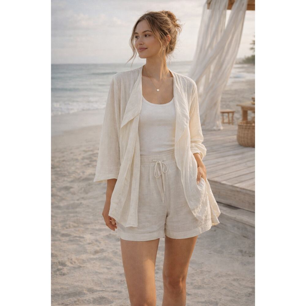 GO Silk Petite Cardigan PP Ivory Open Front‎ Lightweight Silk Minimalist XXS